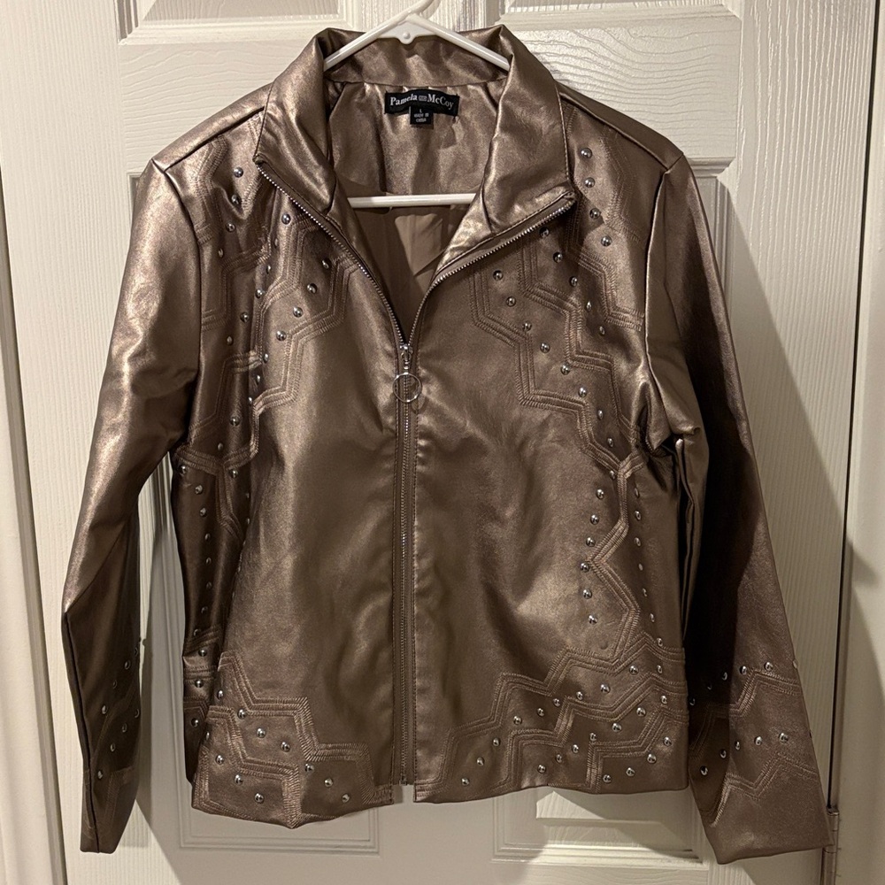 Pamela McCoy Bronze Studded Leather Jacket